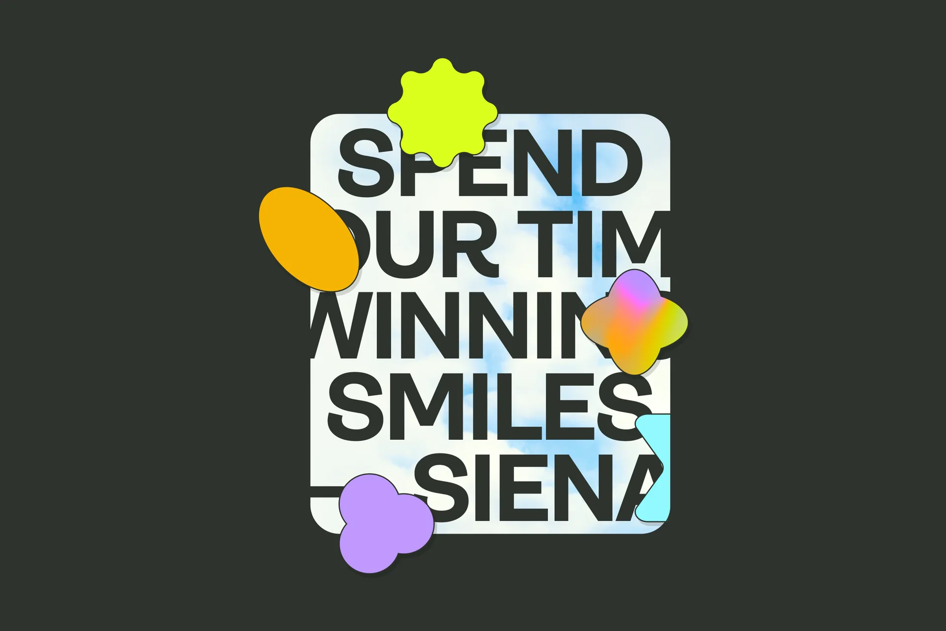 Siena’s bold white lettering and colorful stickers on a charcoal background.